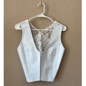Vintage 70s white leather lace zip up biker vest size L